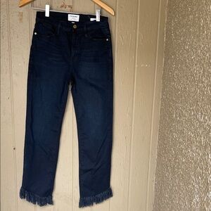 Frame Le High Straight Jeans with Fringe in dark blue/black size 28